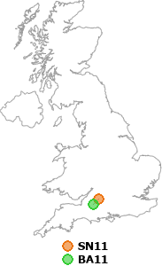 map showing distance between SN11 and BA11