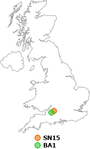 map showing distance between SN15 and BA1