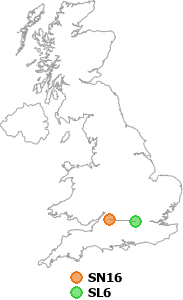 map showing distance between SN16 and SL6