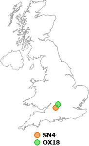 map showing distance between SN4 and OX18