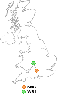map showing distance between SN8 and WR1