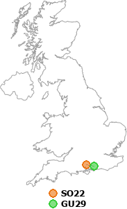 map showing distance between SO22 and GU29