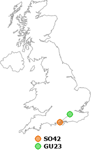 map showing distance between SO42 and GU23