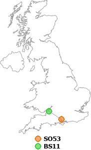 map showing distance between SO53 and BS11