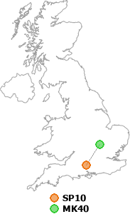map showing distance between SP10 and MK40