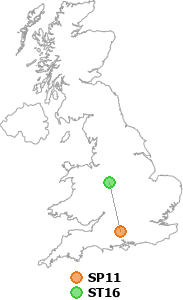 map showing distance between SP11 and ST16