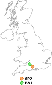 map showing distance between SP2 and BA1