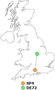 map showing distance between SP4 and DE72