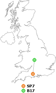 map showing distance between SP7 and B17