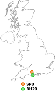 map showing distance between SP8 and BH20