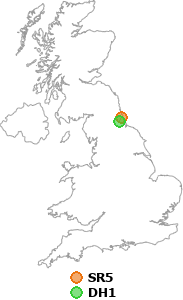 map showing distance between SR5 and DH1