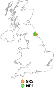 map showing distance between SR5 and NE4