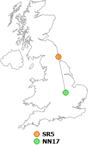 map showing distance between SR5 and NN17