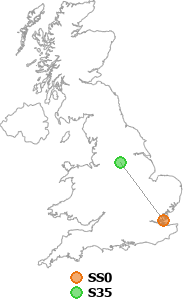 map showing distance between SS0 and S35