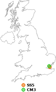 map showing distance between SS5 and CM3