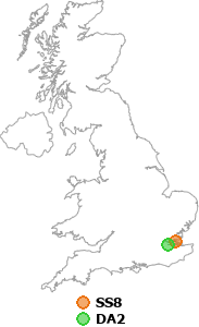 map showing distance between SS8 and DA2