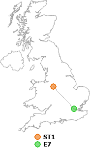 map showing distance between ST1 and E7