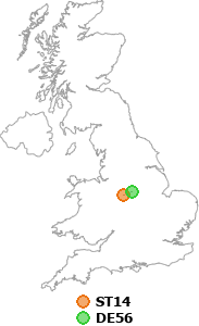 map showing distance between ST14 and DE56