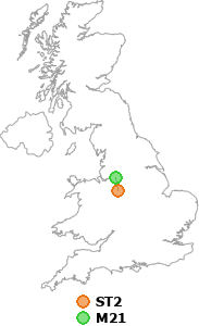 map showing distance between ST2 and M21