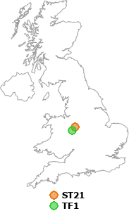map showing distance between ST21 and TF1