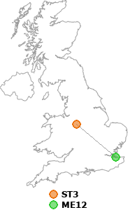 map showing distance between ST3 and ME12