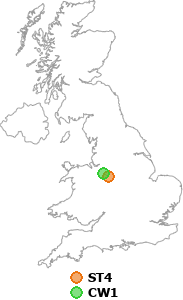 map showing distance between ST4 and CW1