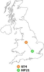 map showing distance between ST4 and HP21