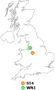 map showing distance between ST4 and WN1