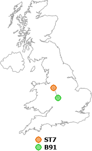 map showing distance between ST7 and B91