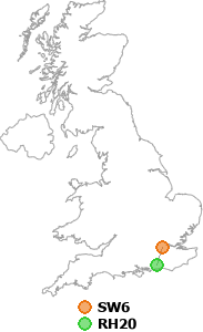 map showing distance between SW6 and RH20