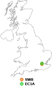 map showing distance between SW8 and EC1A