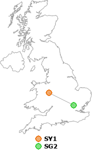 map showing distance between SY1 and SG2