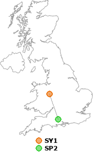 map showing distance between SY1 and SP2