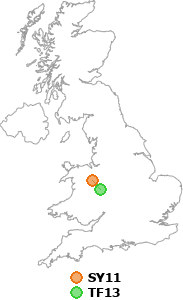 map showing distance between SY11 and TF13