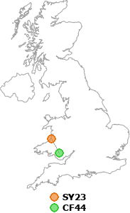 map showing distance between SY23 and CF44