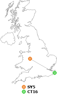 map showing distance between SY5 and CT16