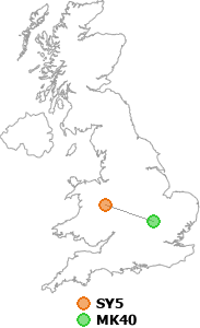 map showing distance between SY5 and MK40