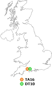 map showing distance between TA16 and DT10