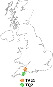 map showing distance between TA21 and TQ2