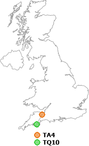 map showing distance between TA4 and TQ10