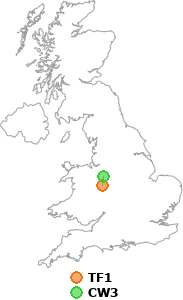 map showing distance between TF1 and CW3