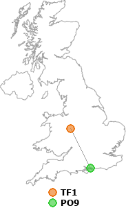 map showing distance between TF1 and PO9