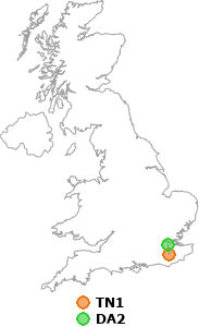 map showing distance between TN1 and DA2