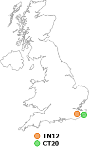 map showing distance between TN12 and CT20