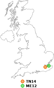 map showing distance between TN14 and ME12