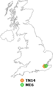 map showing distance between TN14 and ME6