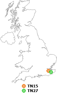 map showing distance between TN15 and TN27