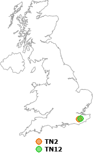 map showing distance between TN2 and TN12