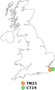 map showing distance between TN23 and CT14