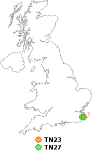 map showing distance between TN23 and TN27